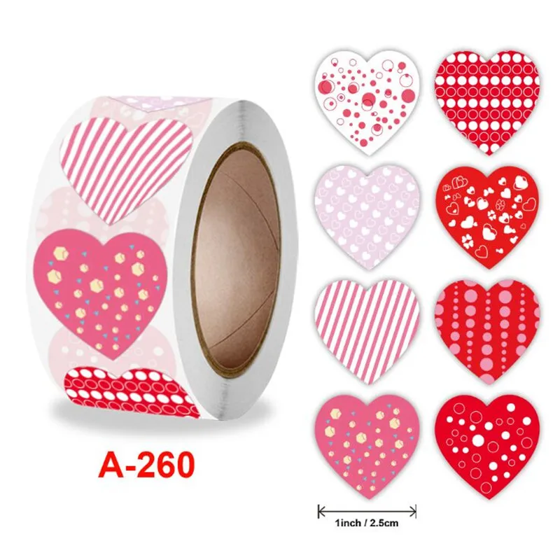 

Heart Shape Sticker 500 pcs /roll 2.5cm Red/Pink Color Vintage scrapbooking Round shape teacher children reward label seal paste