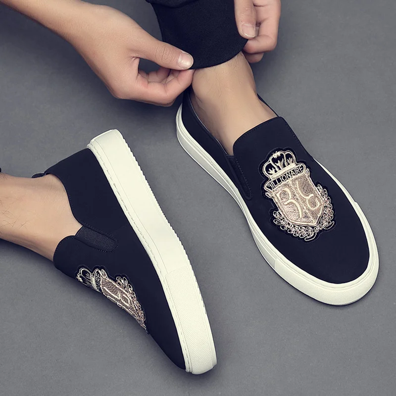 

Мужские повседневные кожаные туфли, Роскошные туфли без застежек, с вышивкой, замша, плоская подошва, трендовые лоферы, весна-осень