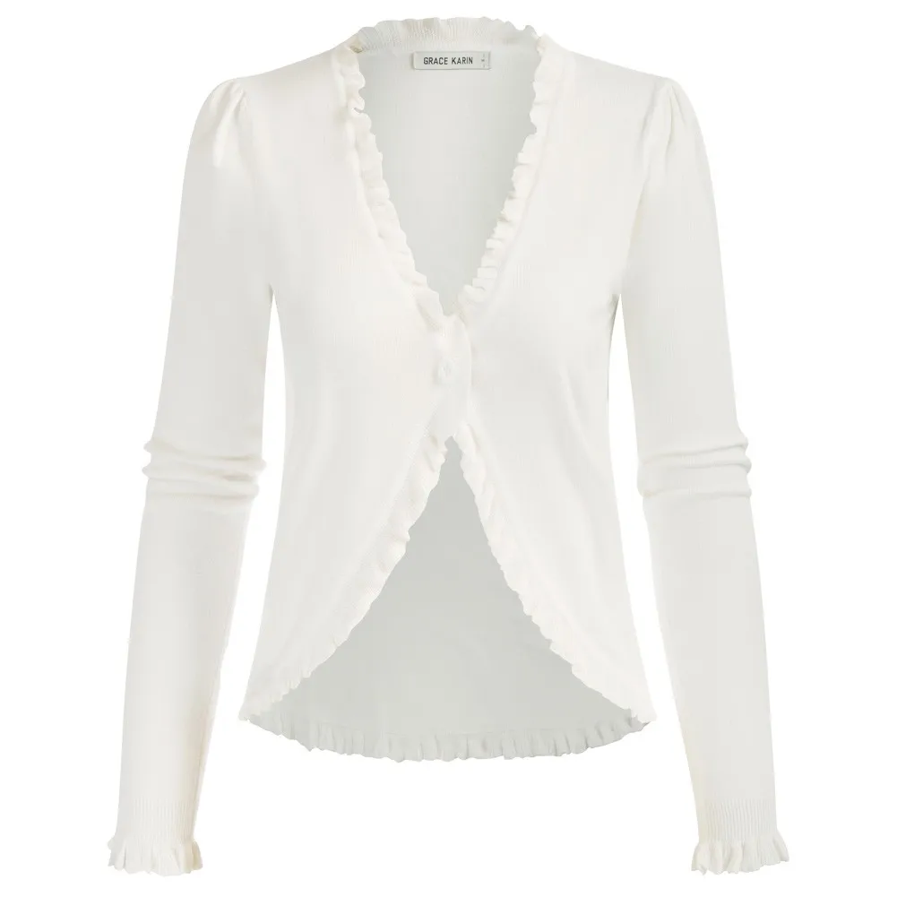 

GK Women One-Button Cardigan Sweater Long Sleeve V-Neck Irregular Hem Knitwear Long Sleeves One Button Cardigan Sweater