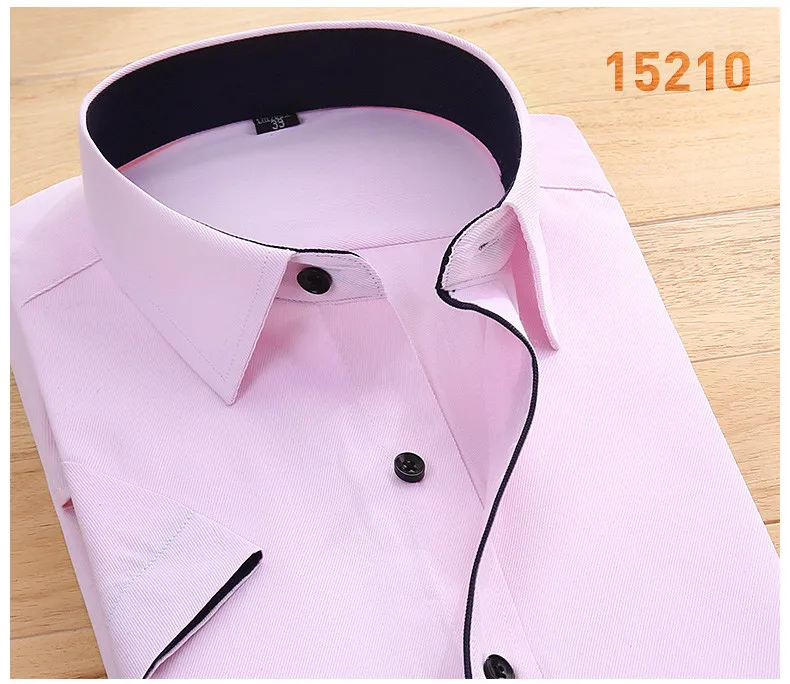 S~ 8XL Лето Плюс Размер без нагрудного кармана короткий рукав твил сплошной slim fit Мужская одежда рубашки легкий уход черная кнопка