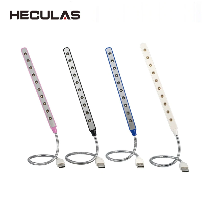 HECULAS USB 10 светодиодный ночной Светильник компьютер лампы для чтения гибкая ультра яркий мини настольная лампа для ноутбука, настольного компьютера, Мощность банка
