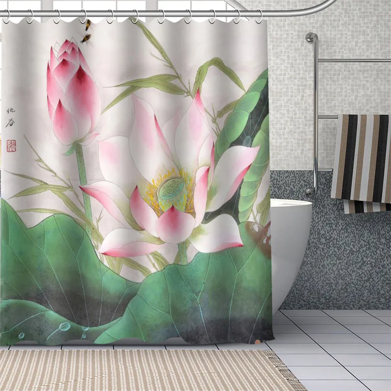 

Занавеска для душа Lotus s, водонепроницаемая тканевая декоративная Шторка для ванной, моющаяся, под заказ