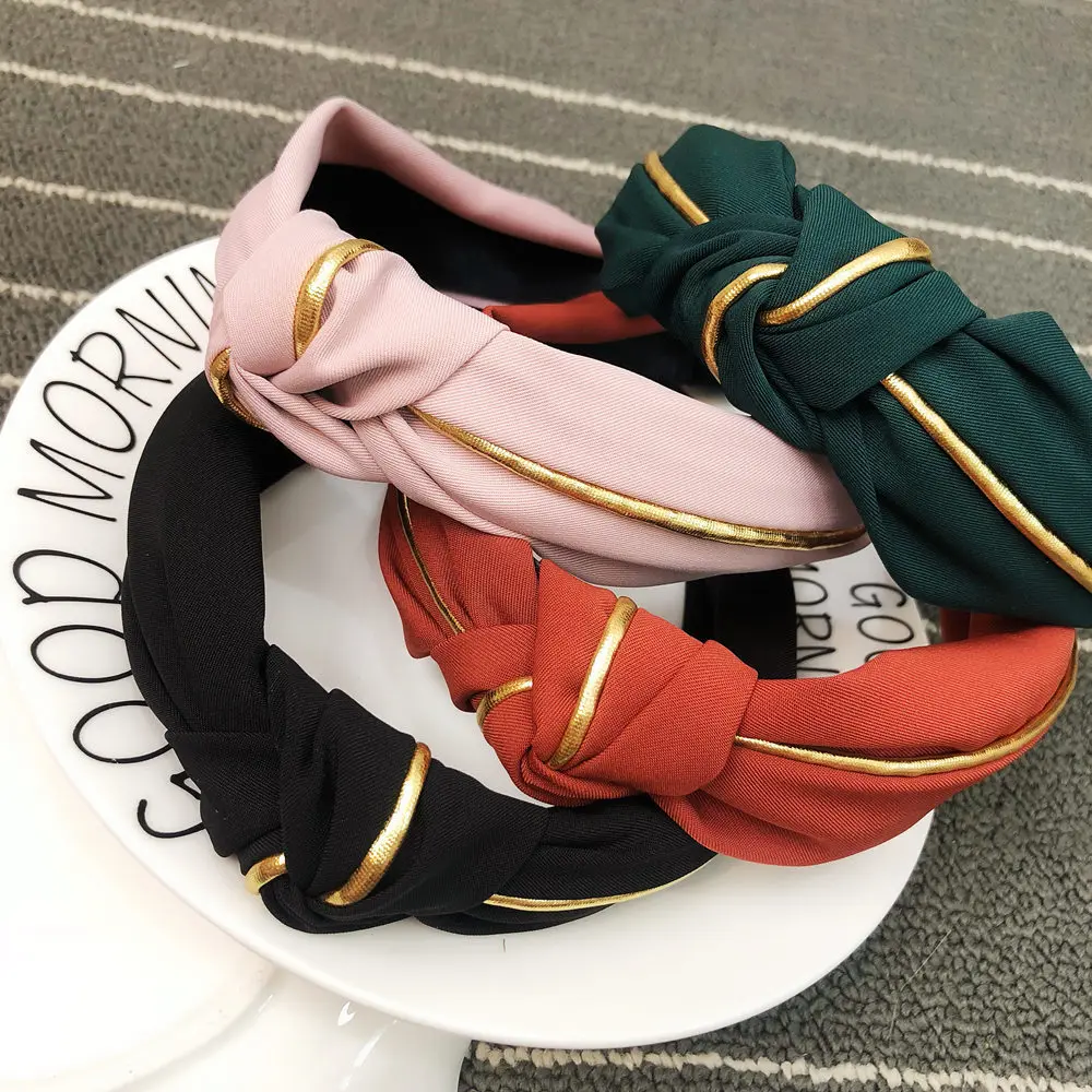 Женский ободок для волос AWAYTR элегантный хлопковый с узлом золотистой линии