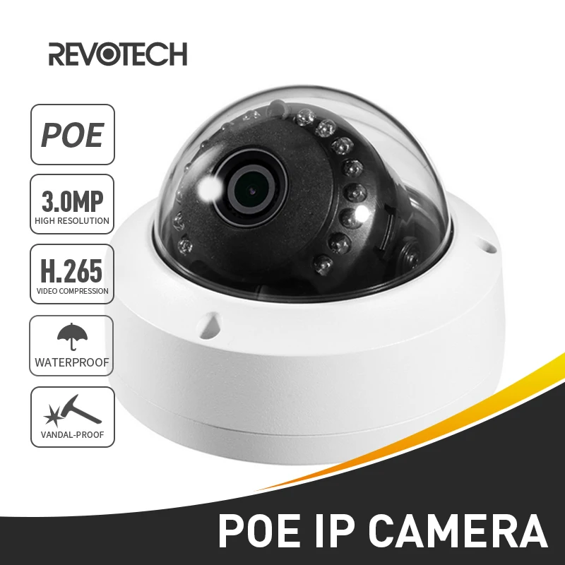 POE Антивандальная Водонепроницаемая 3MP уличная ip-камера H.265 Антивандальные купольные камеры с инфракрасной подсветкой 1296 P/1080 P ночного видеонаблюдения