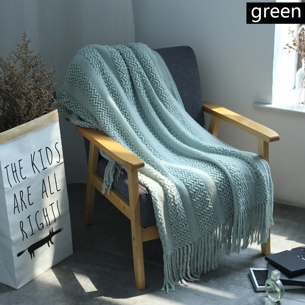 Нитяное одеяло полотенце мягкое теплое покрывало кондиционер с кисточкой для