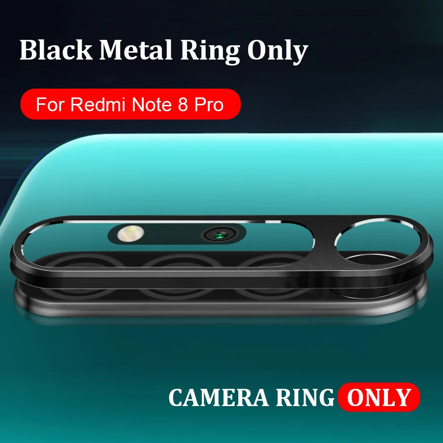 Металлическое кольцо для объектива камеры для Xiaomi Redmi Note 8 Pro, защитное закаленное стекло, защитное кольцо для экрана телефона, Global Note8 Pro Xiomi - Цвет: black ring only