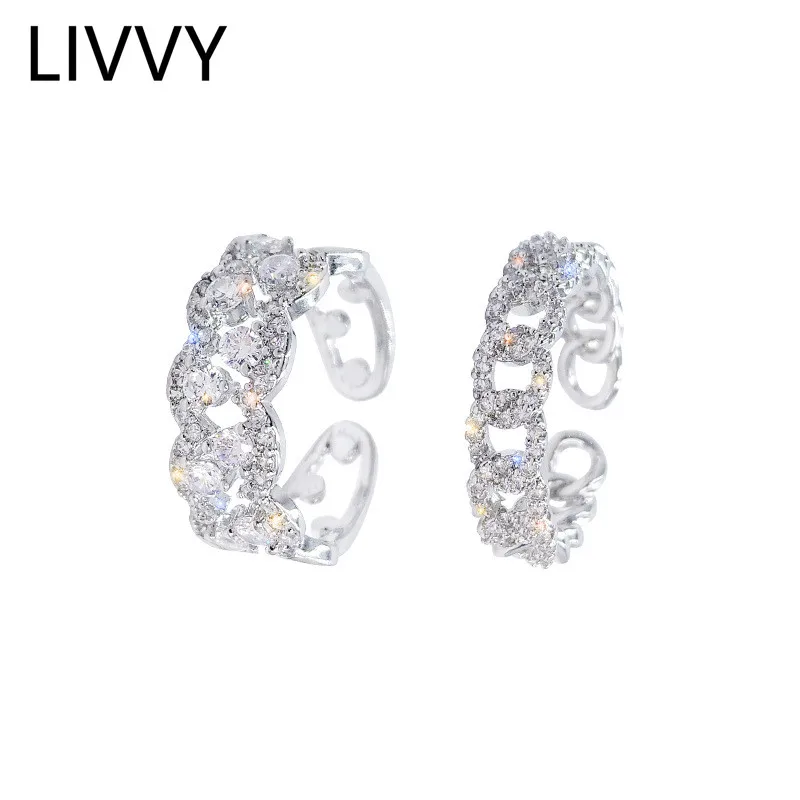 

LIVVY 2021 Trend Silver Color European Smooth Curve Ring Retro Fashion Tide Flow 0pen Ring Party Jewelry
