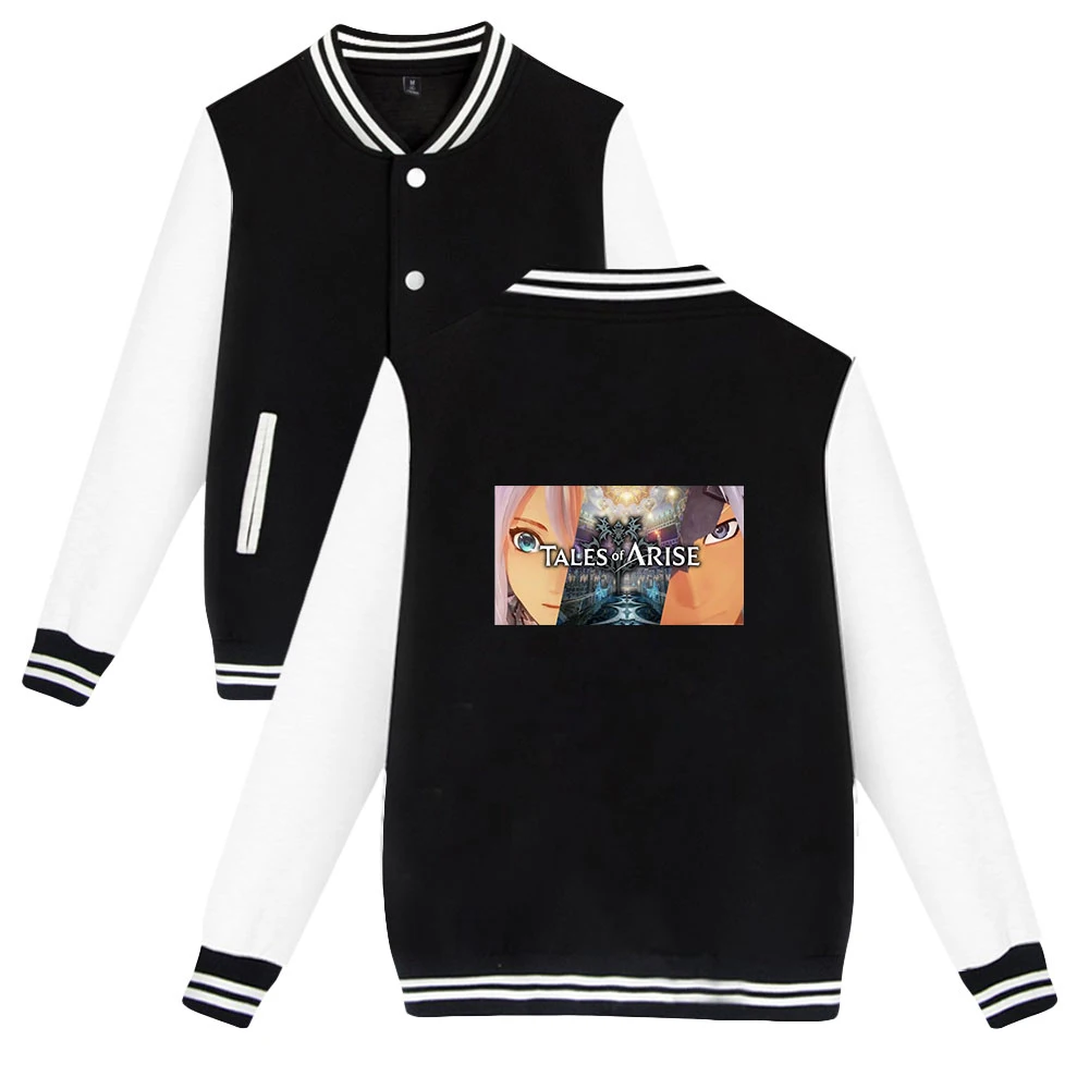 

Tales of arise game, baseball jacket, male/female streetwear, casual streetwear, new long-sleeved v-neck jacket
