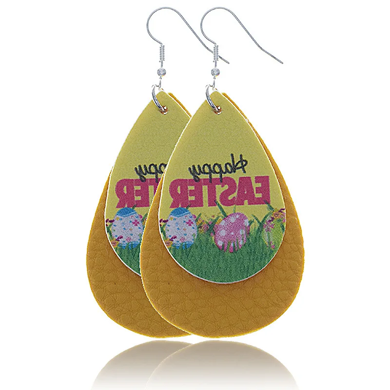 Пасхальные кожаные серьги многослойные Разноцветные ручной работы с милым