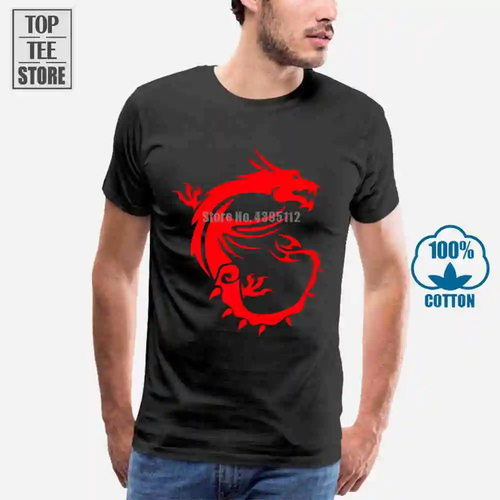 Msi Dragon игровая Черная Футболка размер S 3Xl Мужская хлопковая футболка|Мужские
