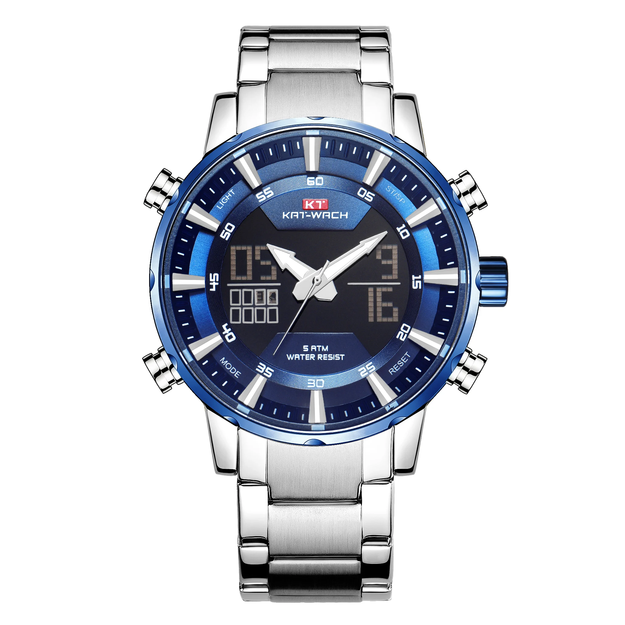 

Banfu New Electronic Sports Chrono Men's Watch Stainless Steel Strap Watch Quartz Clock with Luminous Hands