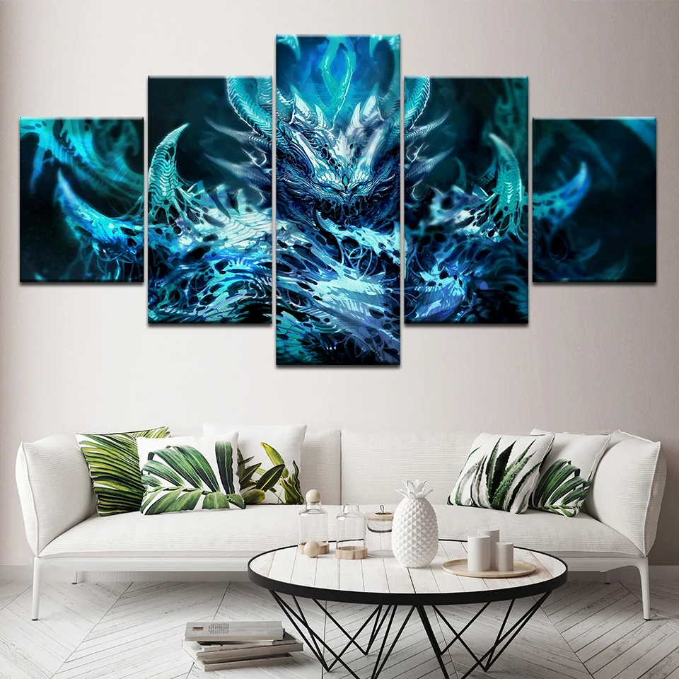 Настенное искусство домашнее украшение живопись 5 панелей синяя и темная