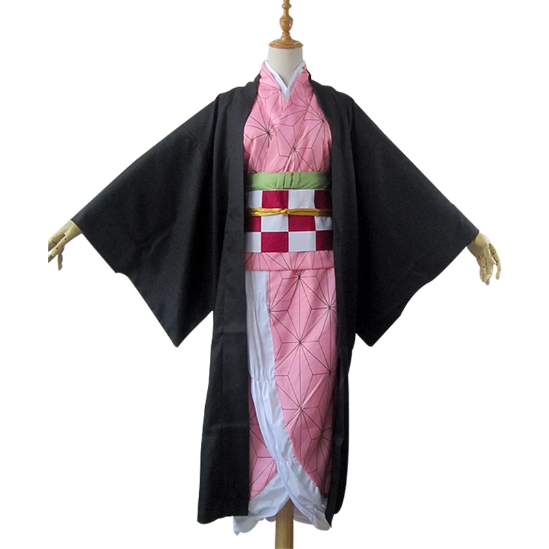 Kamado Nezuko Anime Cosplay Costume Wig Demon Slayer Kimetsu no Yaiba Kimono Uniform Cloak Full Set Halloween Gradient hair |