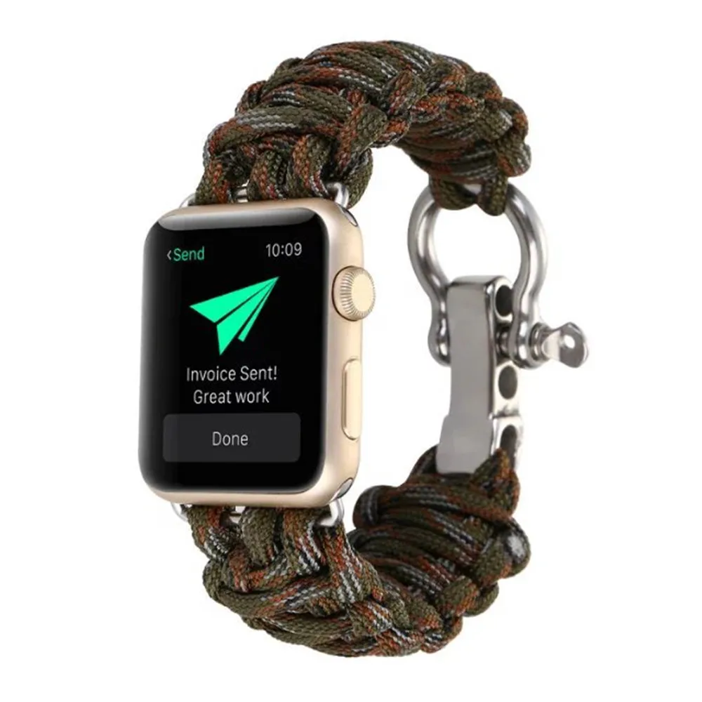 S Army Green Нейлоновый спасательный трос ремешок с кожаной петлей Пряжка для apple watch ремешок 38 мм/42 мм/40 мм/44 мм наручный ремень для iWatch серии 5 4 3 - Цвет ремешка: S Army Green