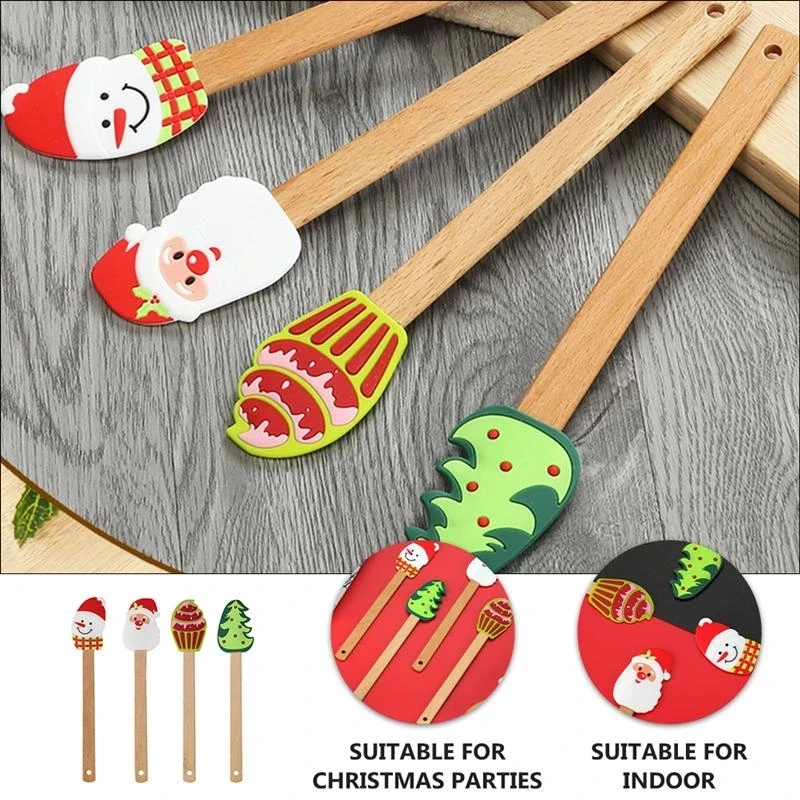

Christmas Silicone Butter Scraper with Wood Handle Cake Cream Mixing Scraper Silicone Spatulas Tool Xmas Kitchen Baking Tools