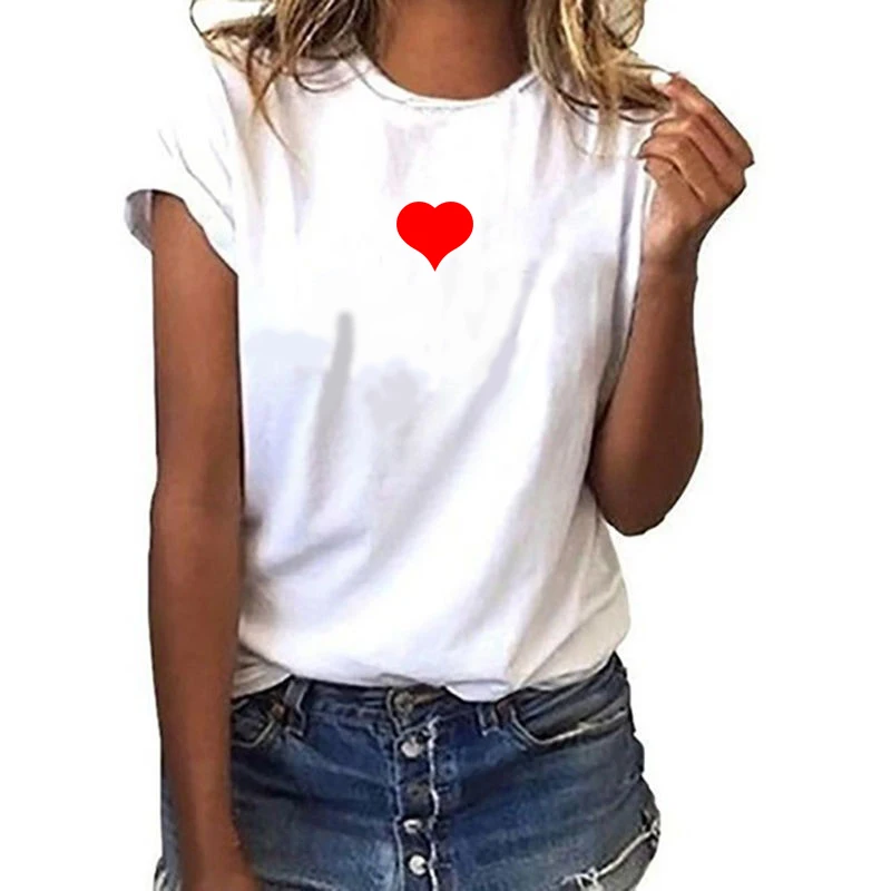

Summer heart shaped printed Shirt Ladies Casual Harajuku Graphic Short Sleeve Women T shirt O neck top Tees Kawaii Casual