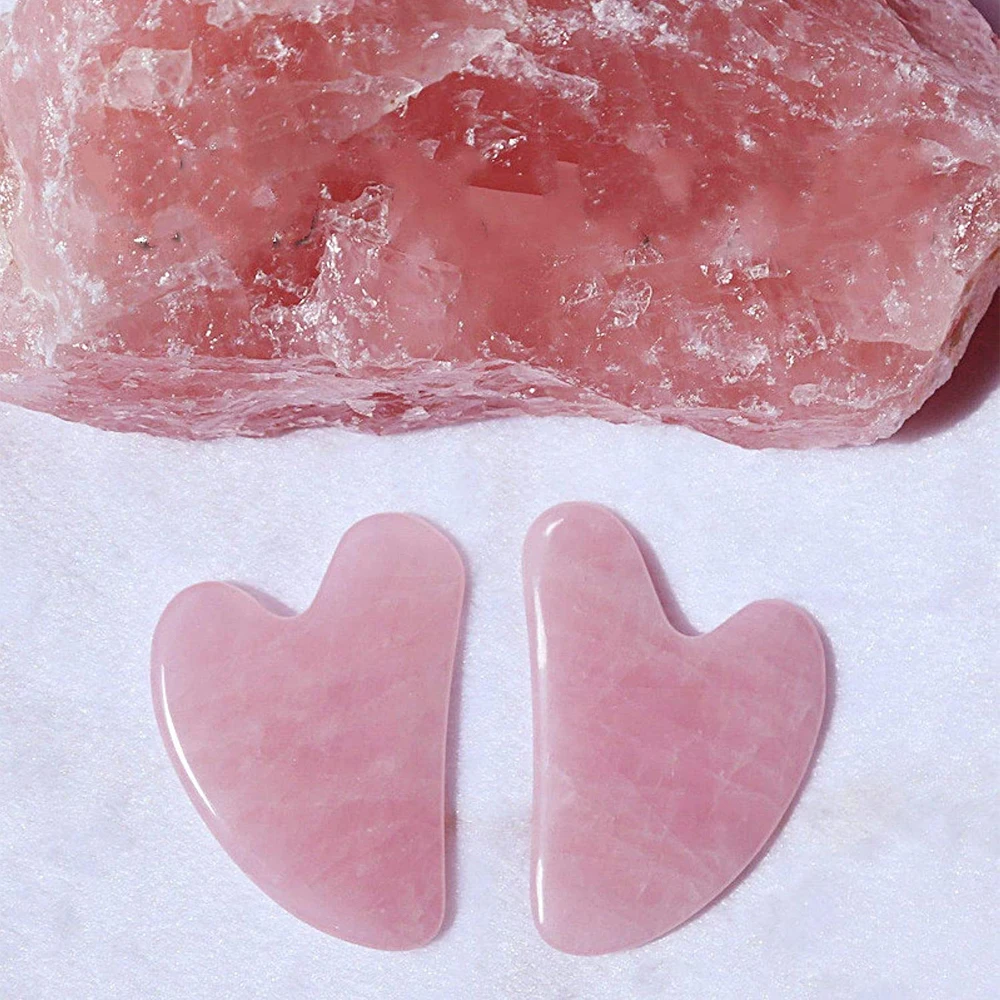 Массажер гуашный с розовым кварцем для лица инструмент против старения и морщин