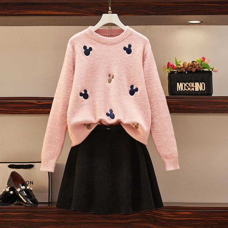 

fall 2020 women pullover top sweater belt skirt clothing sets new two-piece suit outfit autumn winter knitwear sweet vogue SALE