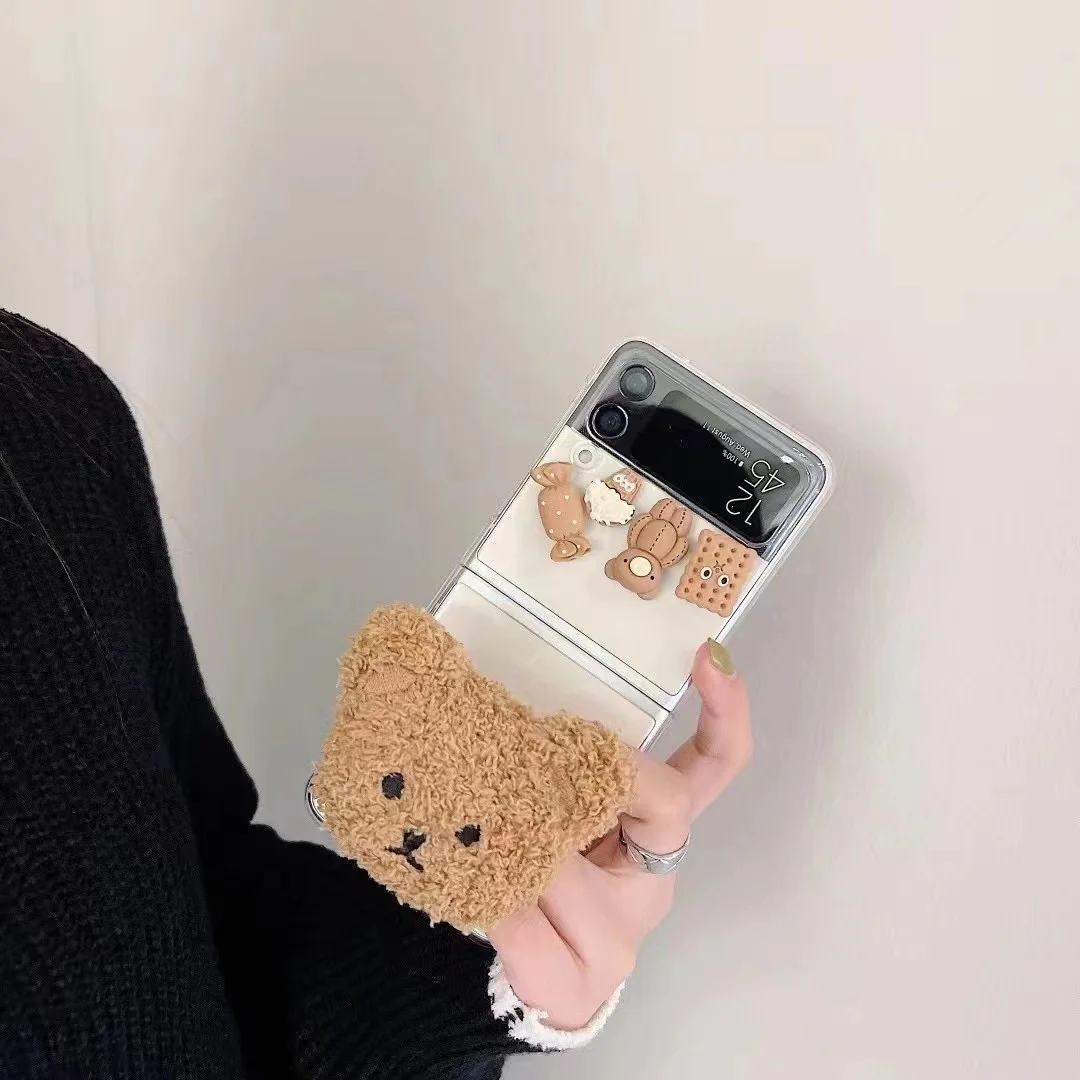 3D-чехол с милым пушистым медведем для Samsung Galaxy Z Flip 3 ZFlip3 складной чехол подставкой