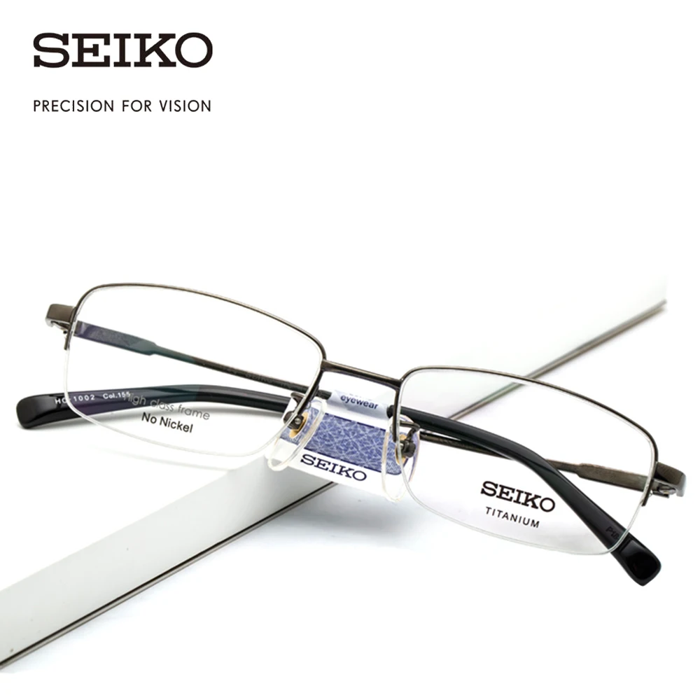 Мужские очки SEIKO HC1002 квадратные диоптрические с золотистым ободком из титана для