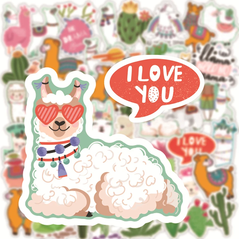 

50pcs Cactus Alpaca Sheep Animal Sticker For Children Llama Camel Kawaii Cartoon Stickers For Laptop Scrapbook Skateboard
