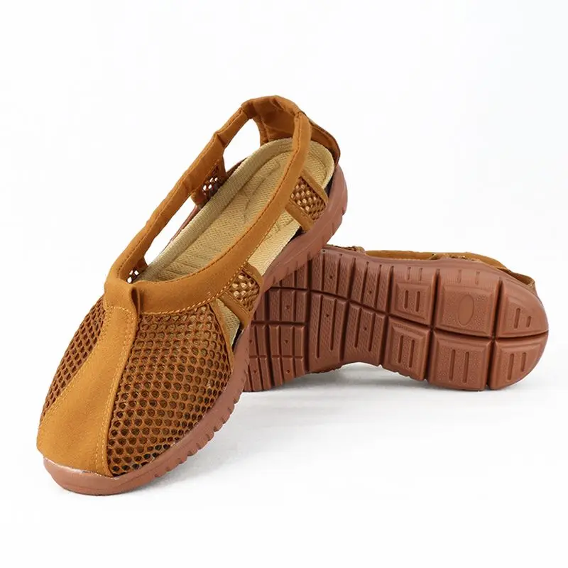 Летние босоножки в сеточку 3 цветов коричневые/серые/желтые стиле шаолина монах