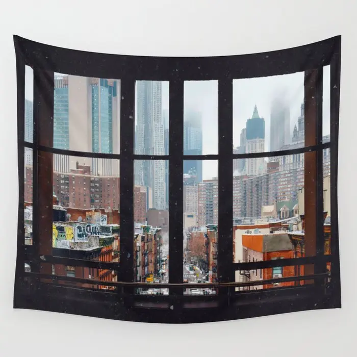 

New York City Window Wall Tapestry Background Wall Covering Home Decoration Blanket Bedroom Wall Hanging Tapestries