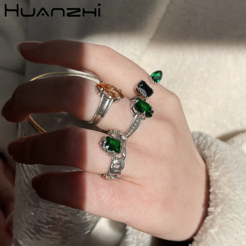 HUANZHI 2020 новые винтажные зеленые прозрачные стразы прямоугольник овальная цепи
