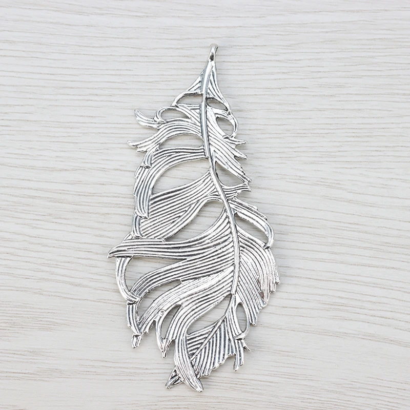 4 x старинное серебро большой перо листьев прелести подвески для ожерелья