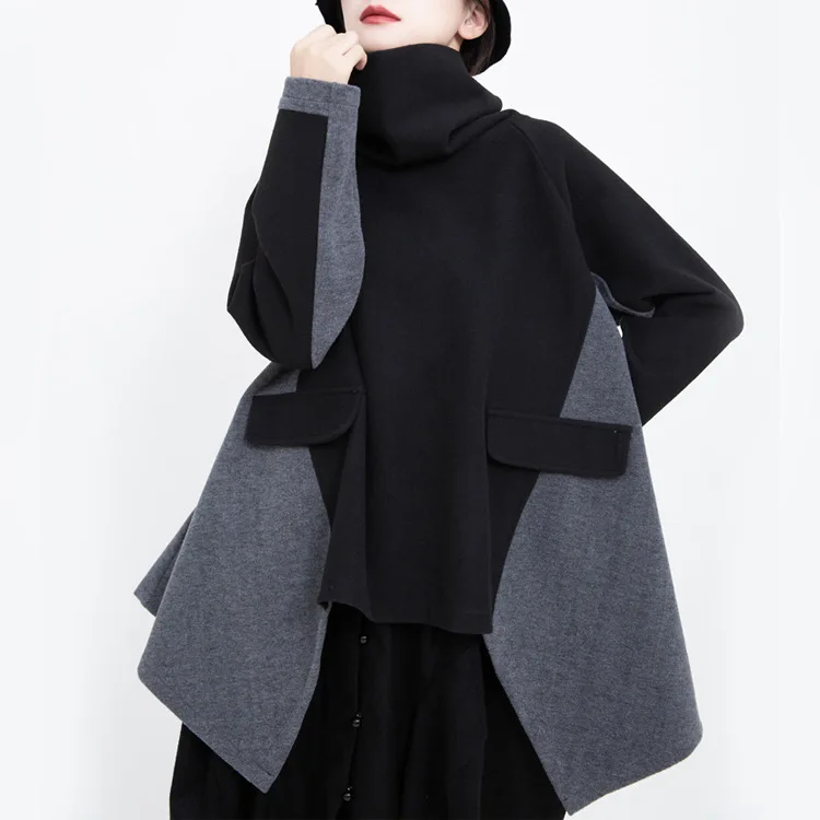 

MSXU 2020 Hoodie Women Fall and Winter Long-sleeved Loose Pullover High-neck Cloak Top Coat Sweatshirt Trend