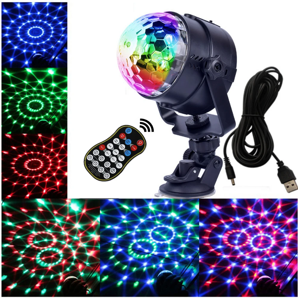 5V USB Disco Light Ball Lighting LED Bar Stage Lighting With Remote Control RGB Sound Activated DJ Projector for Car Home party