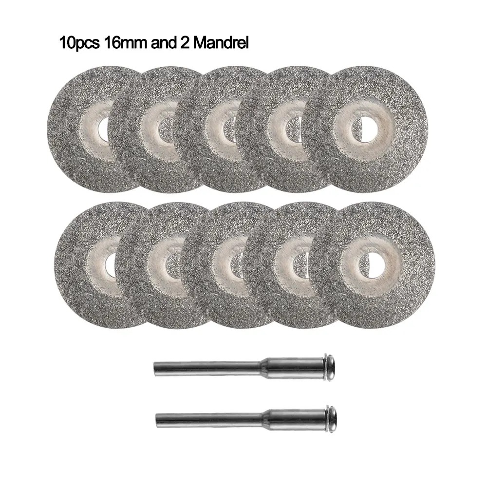 10pcs 16mm 2 Mandrel Алмазные режущие диски набор сверла мини Нефритовый камень циркулярная пила лезвие шлифовальный круг плитка абразивный роторный инструмент 20-50 мм - Цвет: 10pcs 16mm 2 Mandrel