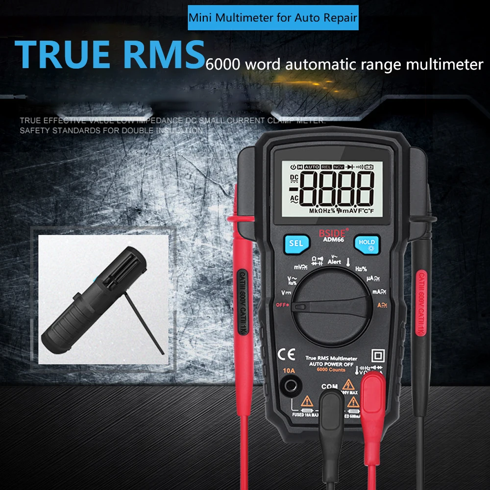 

BSIDE Mini True RMS Digital Multimeter Auto Range TRMS 6000 Counts DMM Dual Slot Capacitance ohm Hz Temp NCV Diode Tester