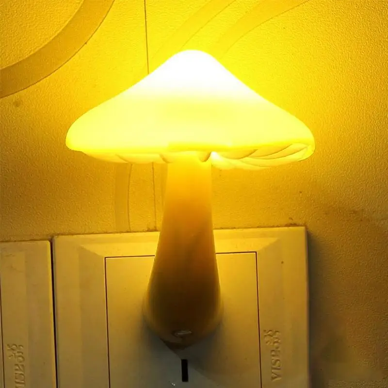 

1pc Yellow Mushroom Led Light Sensor Night Light Room Decor EU US Plug Light-control Sensor Home Bedroom Decoration