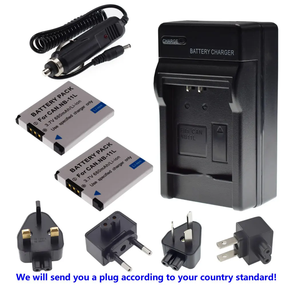 2 аккумулятора + AC/DC Автомобильное/домашнее многозарядное устройство для Canon Powershot