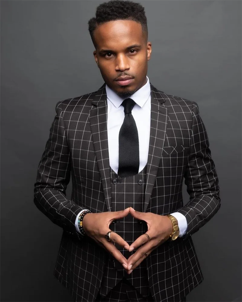 

3-piece Black FormalSuits Custom Made Men Suits British Style Wedding Groom Suit Lapel Notched Collar Party Business Suit