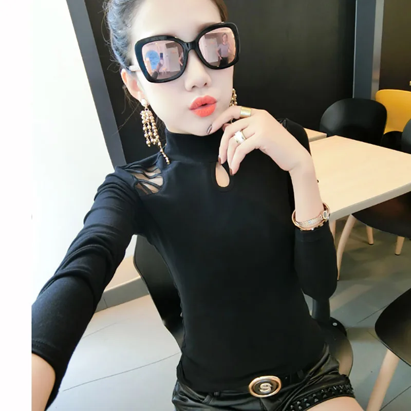 Осень-зима 2020 винтажная одежда женская футболка с воротником хомут корейские