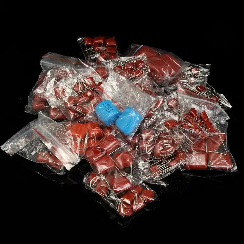 

200pcs/lot 25 Types 630V 0.001uf~2.2uf CBB Metal Film Capacitors Assortment Kit