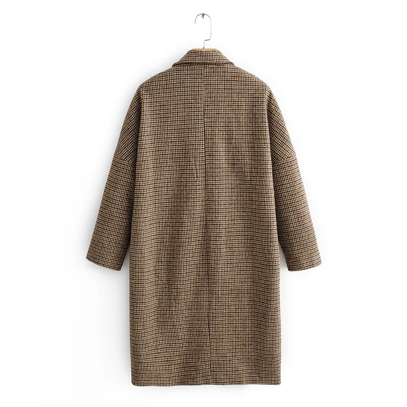 

Autumn female coat casual plaid pocket decorative coat
