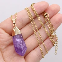 amethyst rough gold plated necklace irregular natural semi precious stones purple crystals pendant neck chain for women jewelry