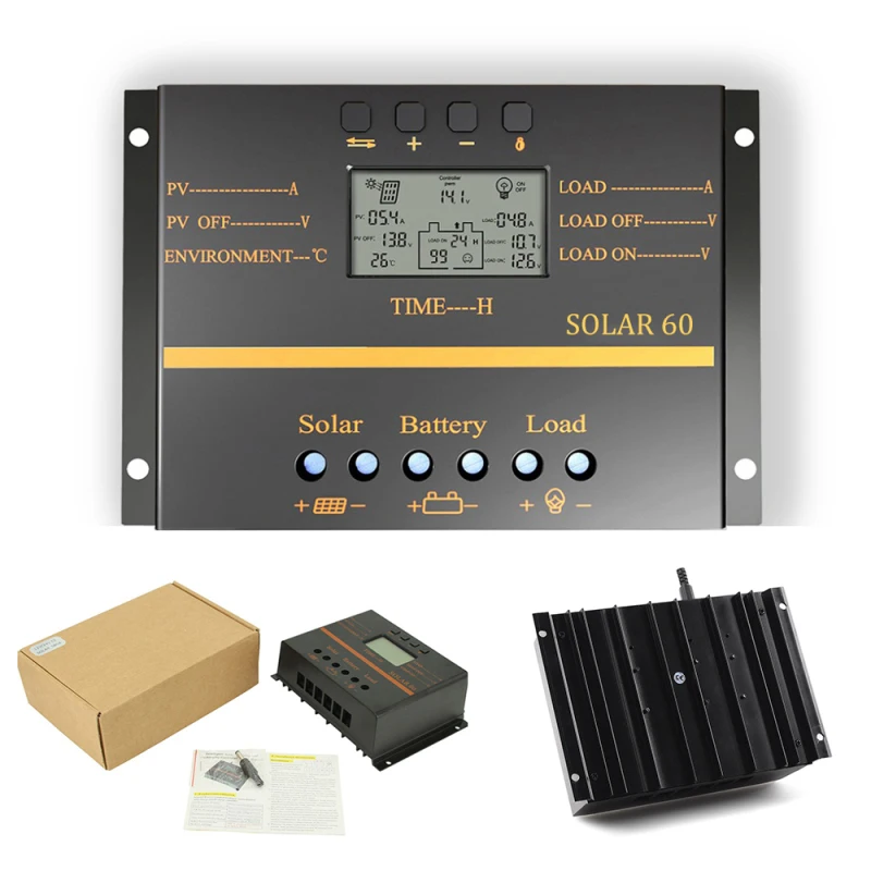 

60A PWM Solar Controller 12V 24V Auto Charger Controller LCD Display Solar Panel Battery Charging Regulator USB Solar Controller