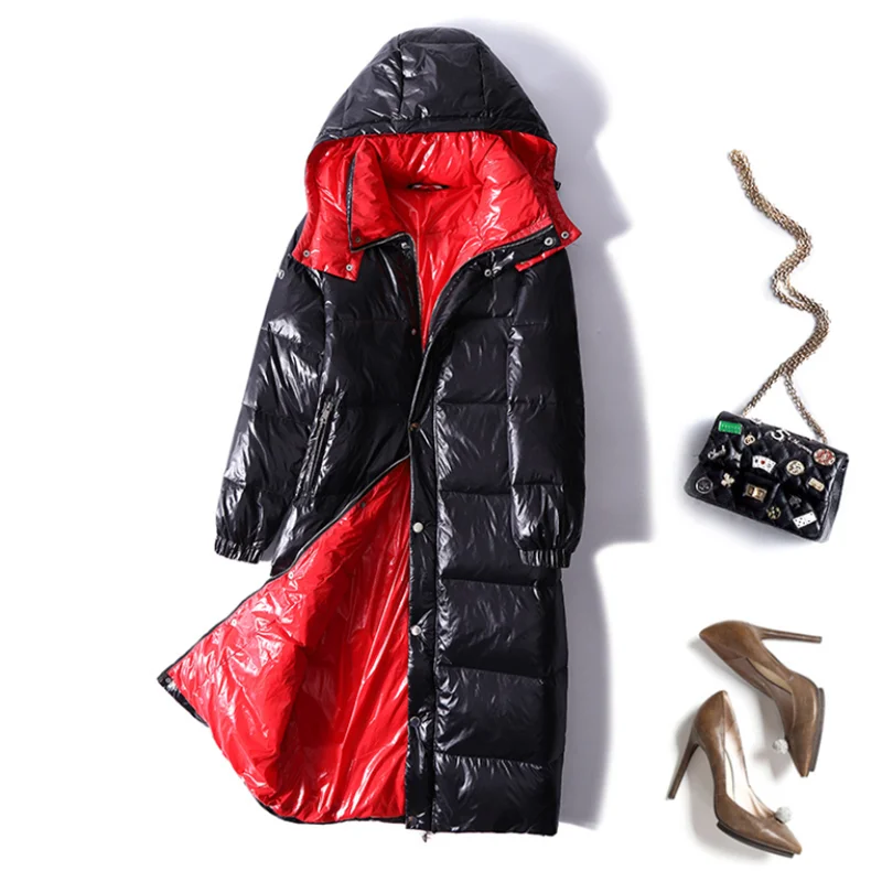 Новый зимний длинный пуховик с капюшоном для женщин со стоячим воротником Модное