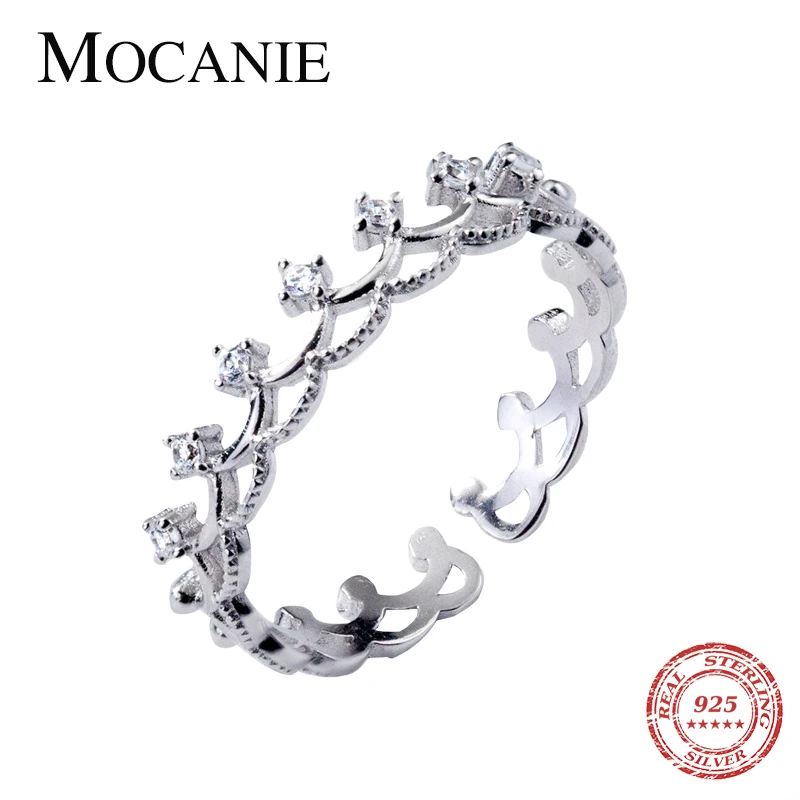 

Macanie Fashion 925 Sterling Silver Glittering CZ Crown Open Adjustable Finger Ring for Women Wedding Bands Fine Jewelry Brincos