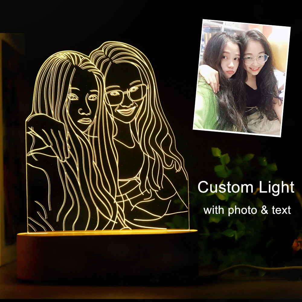 Персонализированные пользовательские фото 3D лампа USB ночник текст Настроить
