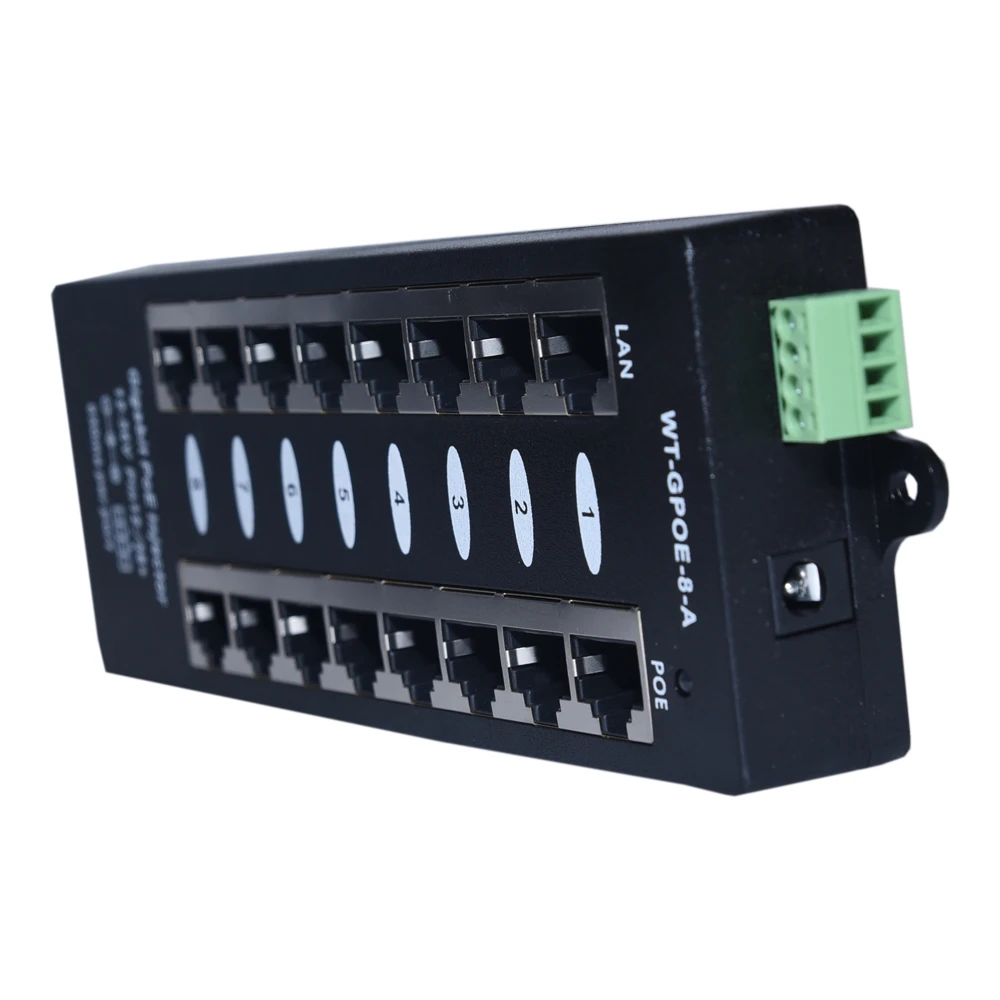 8 портов Gigabit Power over Ethernet PoE инжектор для 802.3af/пассивный 802.3at с 48v120w Источник питания: