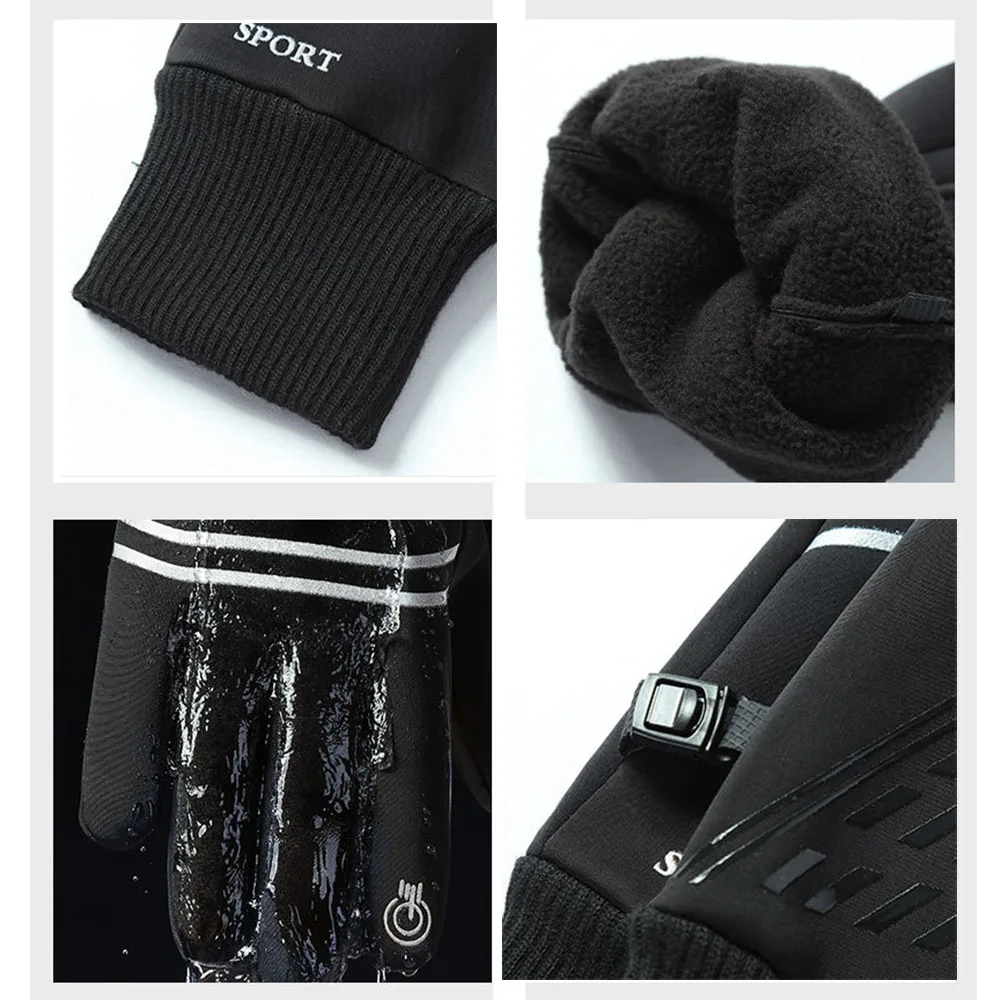 

Winter Men Gloves Night Reflective Strip Touchscreen Waterproof Anti-slip Gloves For Cycling Skiing Windproof Fluff Warm Gloves
