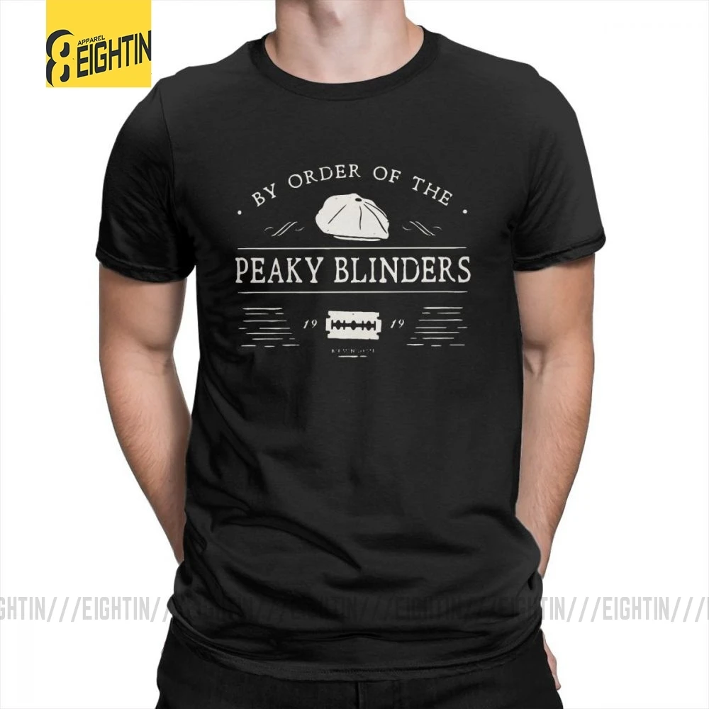 По заказу The Peaky Blinders мужские крутые принтованные футболки с круглым вырезом размера плюс футболки с коротким рукавом футболки хлопок - Цвет: Черный