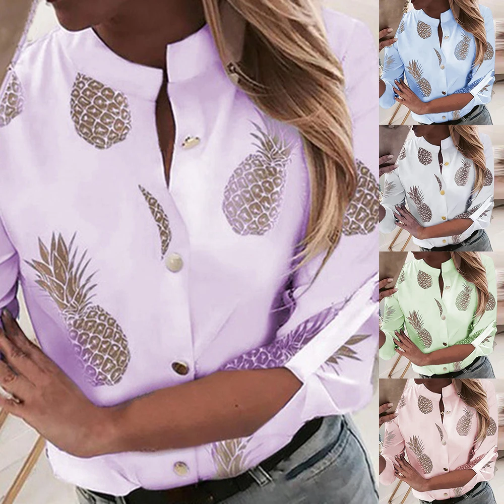 

Littlerossa Oversize Blouse Women Autumn Tops Shirt Womens Tops Blouses Long-Sleeve Pineapple Print Plus Size 5XL Blusas