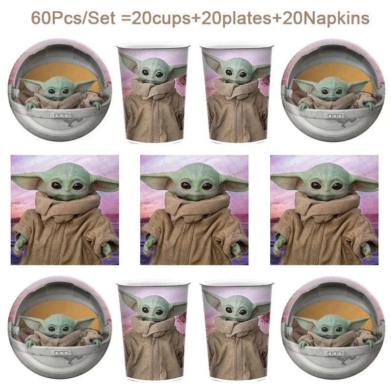 

Mandalorian Baby Yoda Theme Party Supplies Paper Cups Plates Napkins Disposable Tableware Set Baby Shower Birthday Decorations