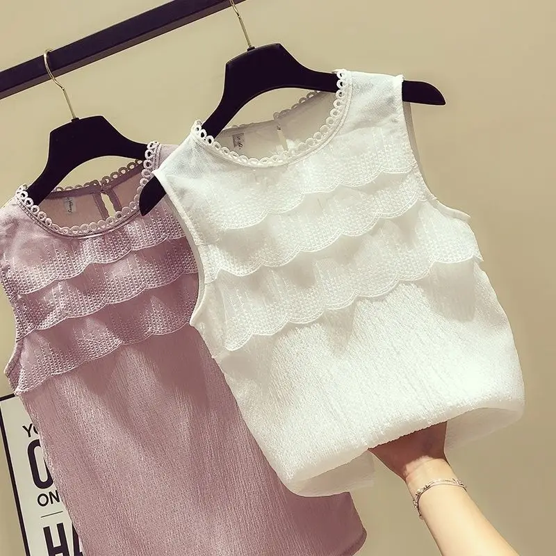 Женская шифоновая блузка с оборками универсальная однотонная кружевная без